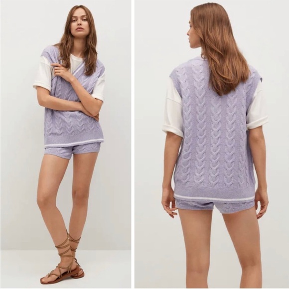 MANGO SET Lavender Cableknit Sweater Vest & Knit Shorts Co-ord Set - Picture 5 of 12